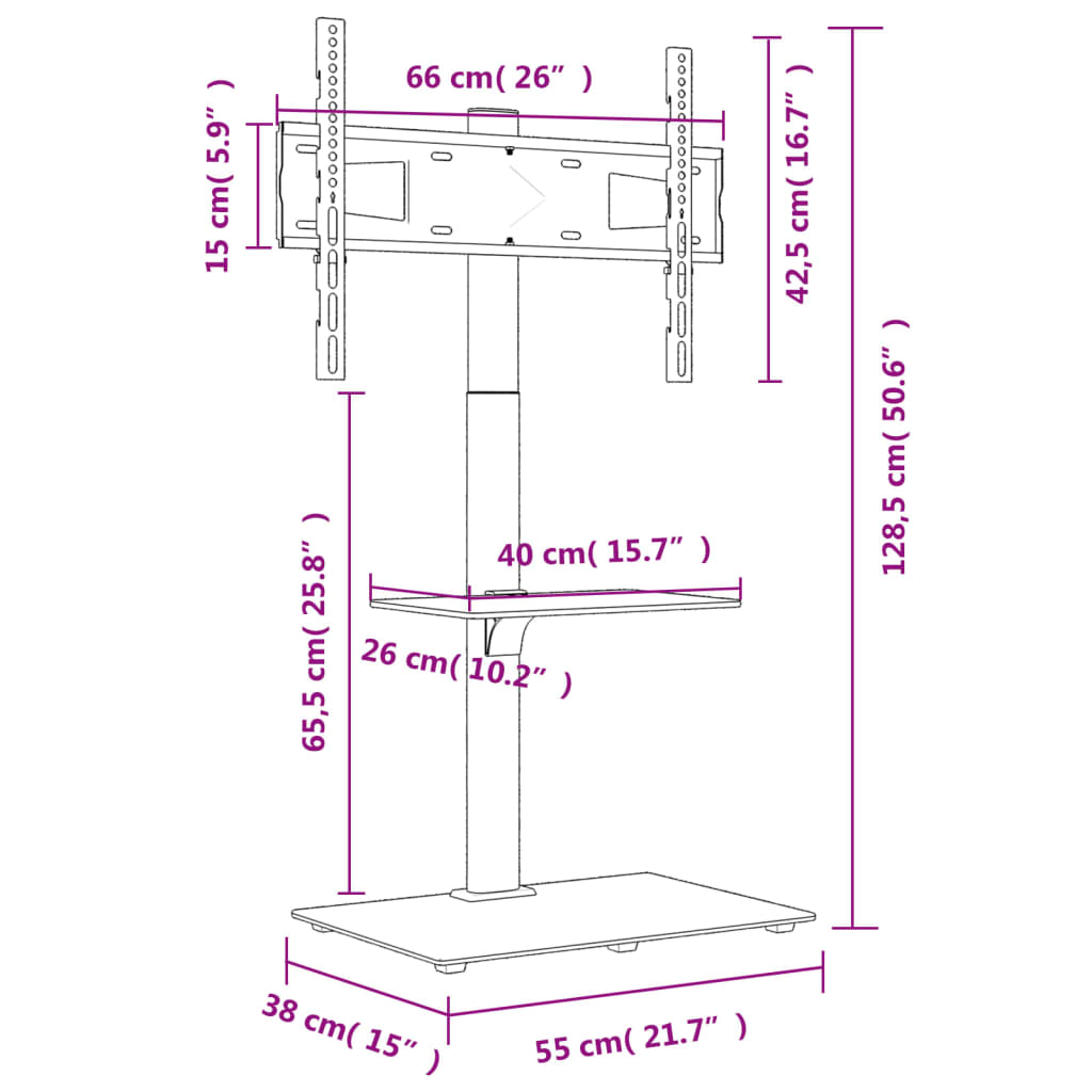 Tv-standaard hoekmodel 1-laags voor 32-65 inch zwart