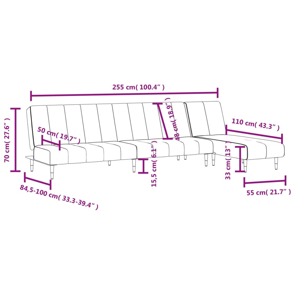 Slaapbank L-vormig 275x140x70 cm fluweel