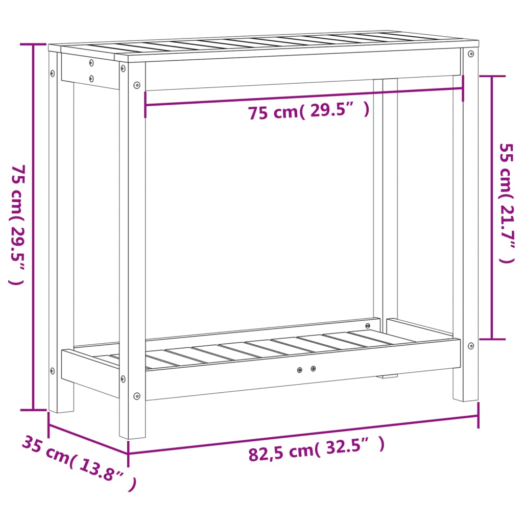 Oppottafel met schap 82,5x50x75 cm geïmpregneerd grenenhout