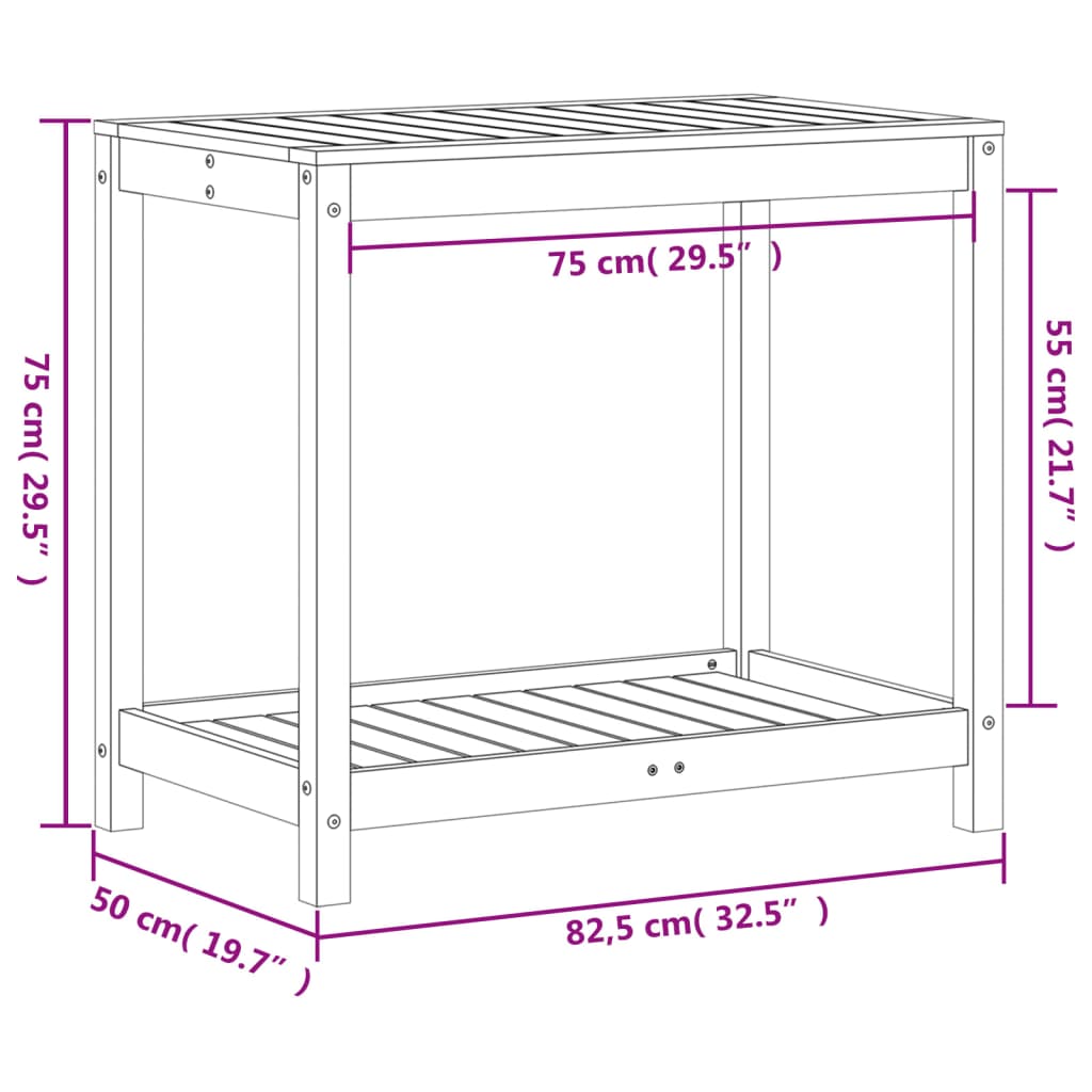 Oppottafel met schap 82,5x50x75 cm geïmpregneerd grenenhout