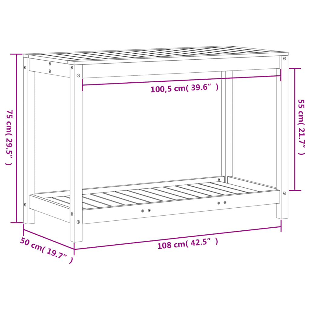 Oppottafel met schap 82,5x50x75 cm geïmpregneerd grenenhout