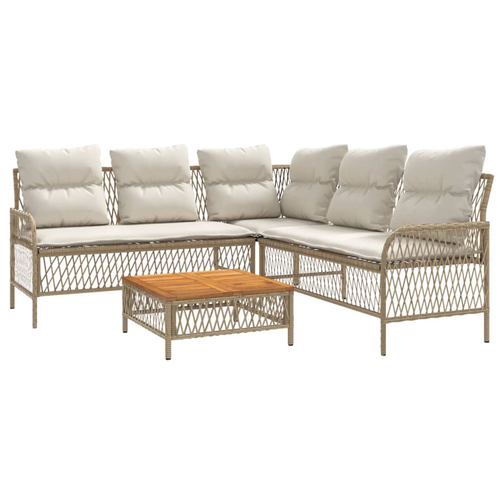 2-delige Loungeset met kussens poly rattan beige