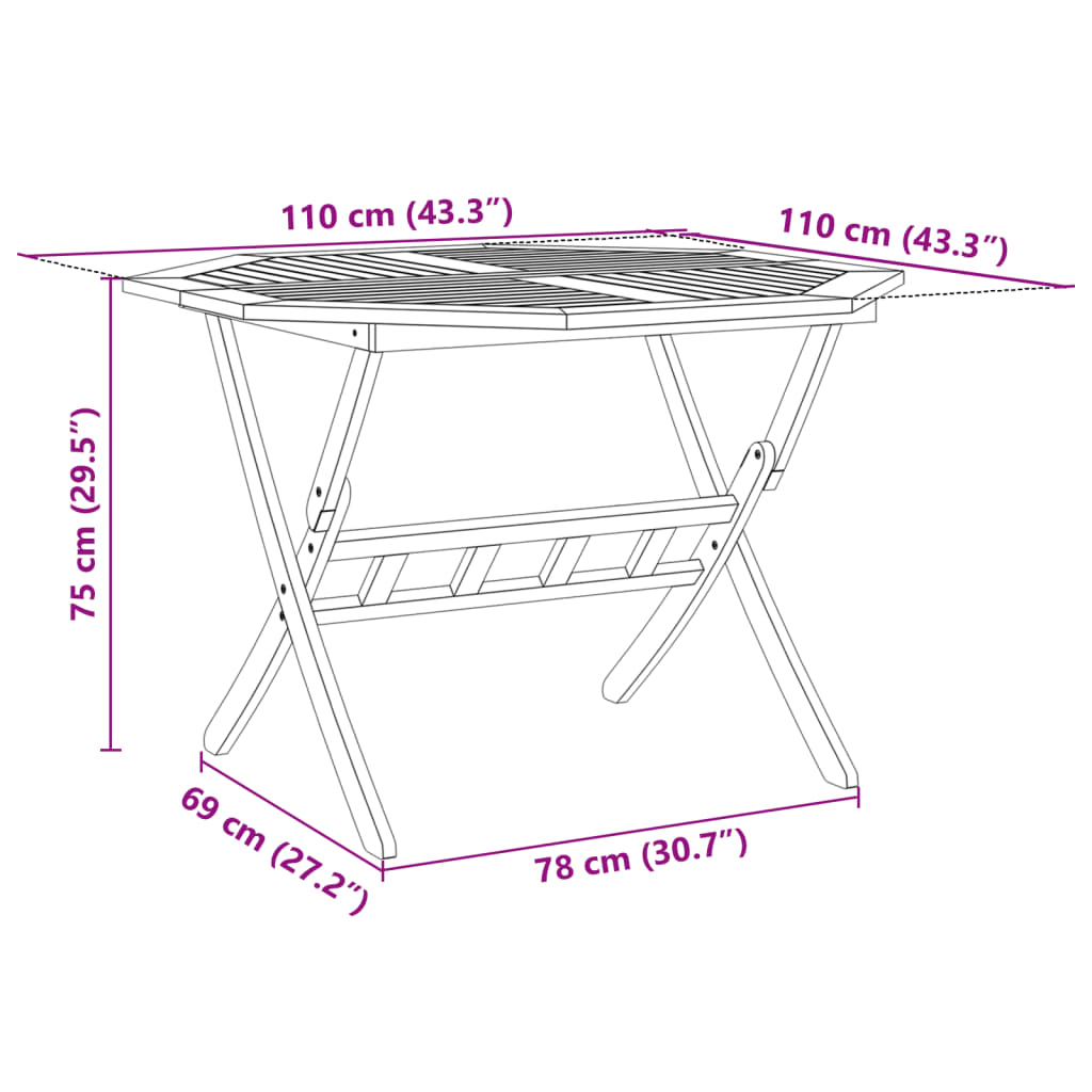 Tuintafel inklapbaar Ø60x75 cm massief acaciahout