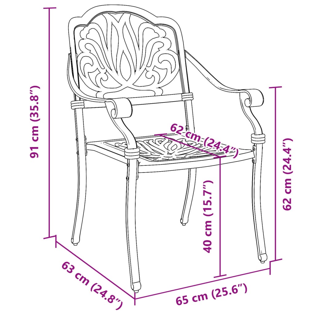 Chaises de jardin 2 pcs en fonte d'aluminium