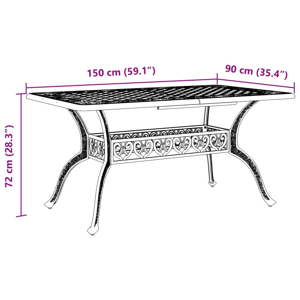 Tuintafel 150x90x72 cm gietaluminium wit