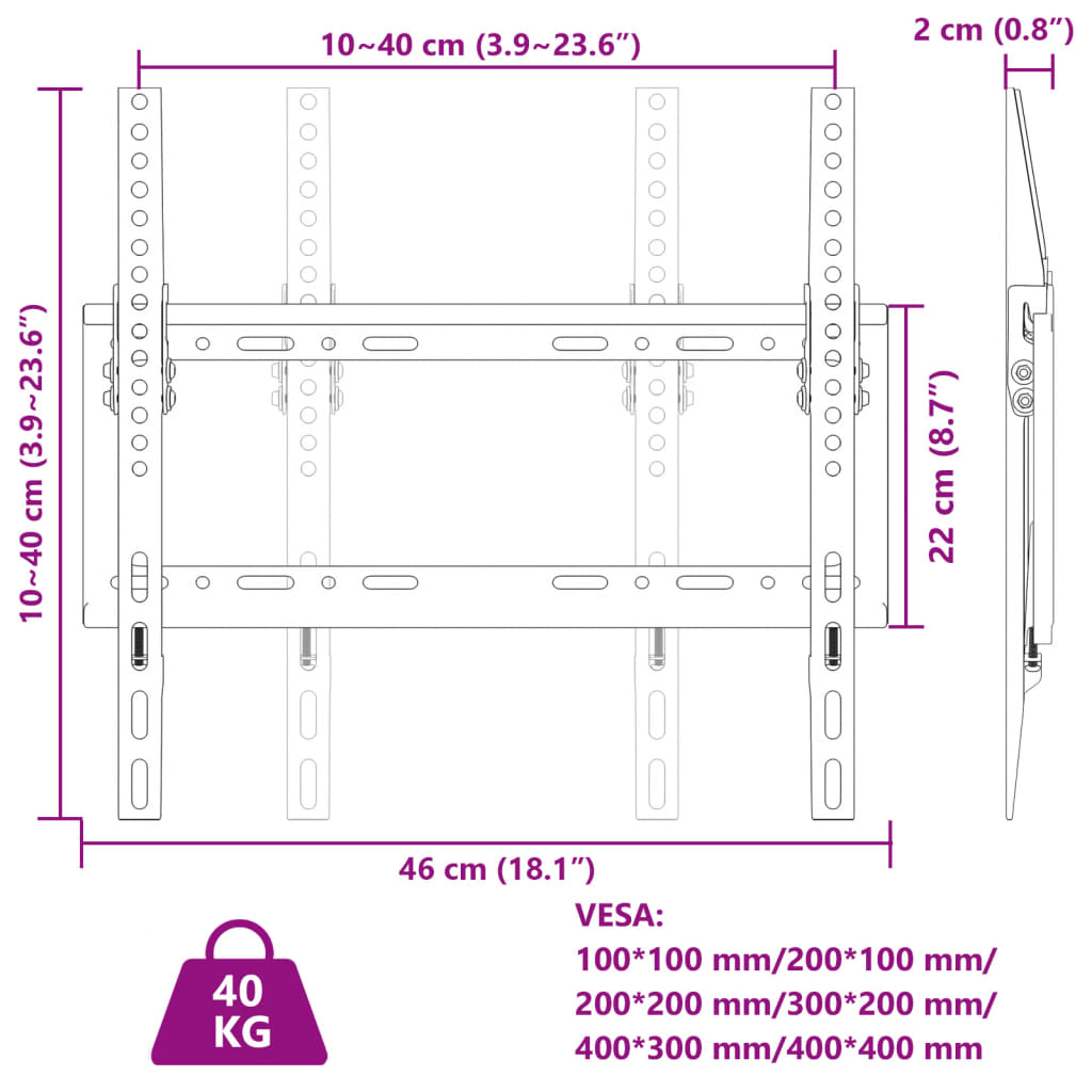 Tv-muurbeugel 26-63 inch scherm 40 kg Max VESA 400x400 cm