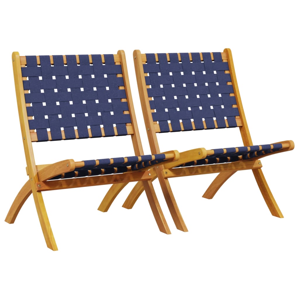 Chaises de jardin 2 pcs pliables en bois d'acacia et tissu bleu foncé