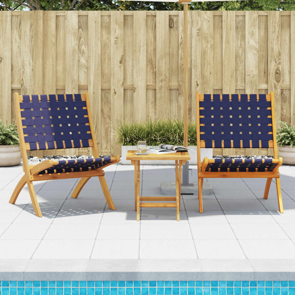 Chaises de jardin 2 pcs pliables en bois d'acacia et tissu bleu foncé