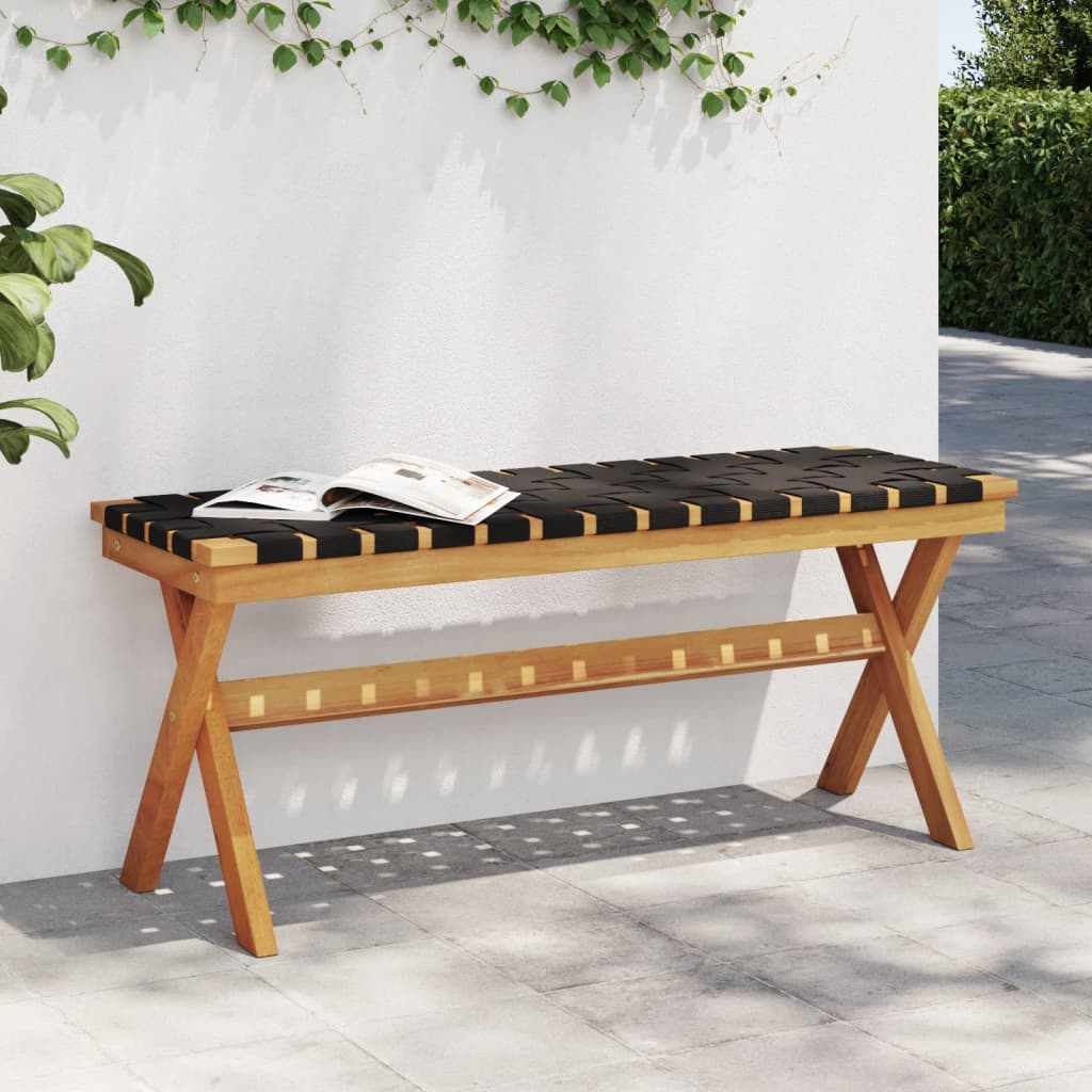 Banc de jardin en bois d'acacia massif et tissu noir