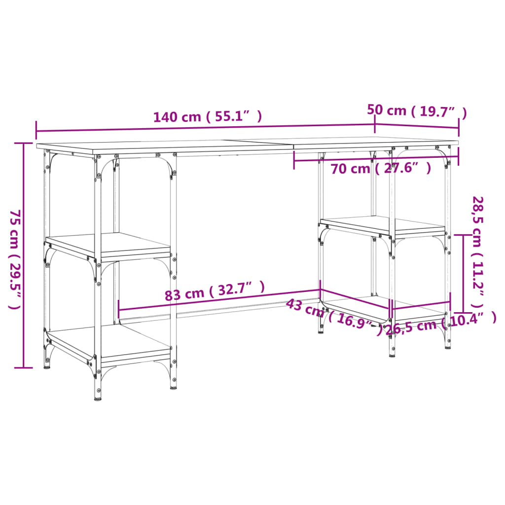 Bureau 140x50x75 cm metaal en bewerkt hout zwart