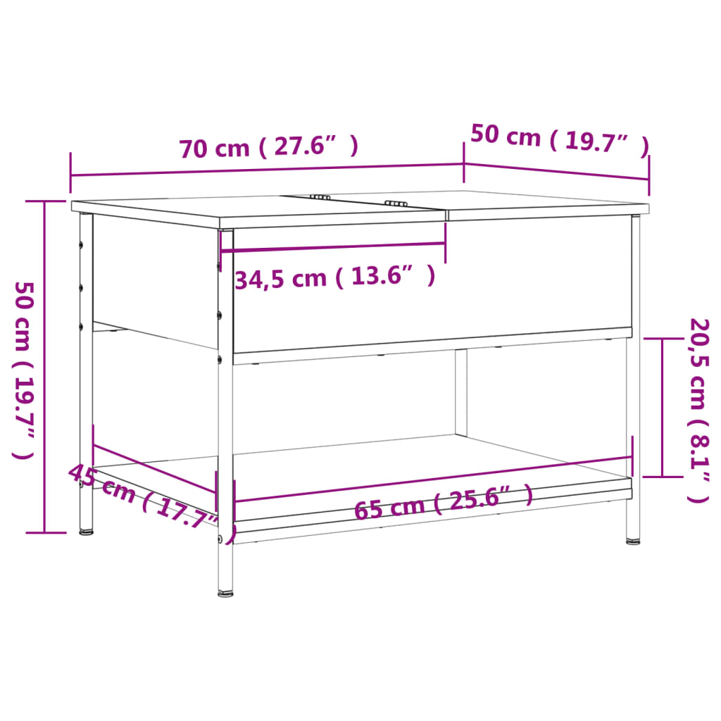 Salontafel 100x50x50 cm bewerkt hout en metaal gerookt eiken