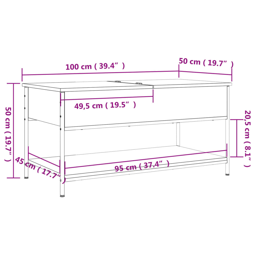 Salontafel 100x50x50 cm bewerkt hout en metaal gerookt eiken