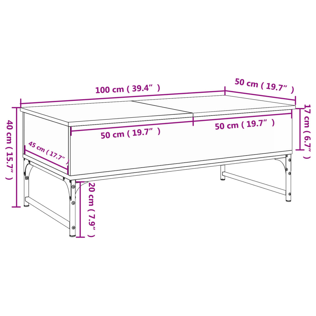 Salontafel 100x50x40 cm bewerkt hout en metaal bruin eikenkleur