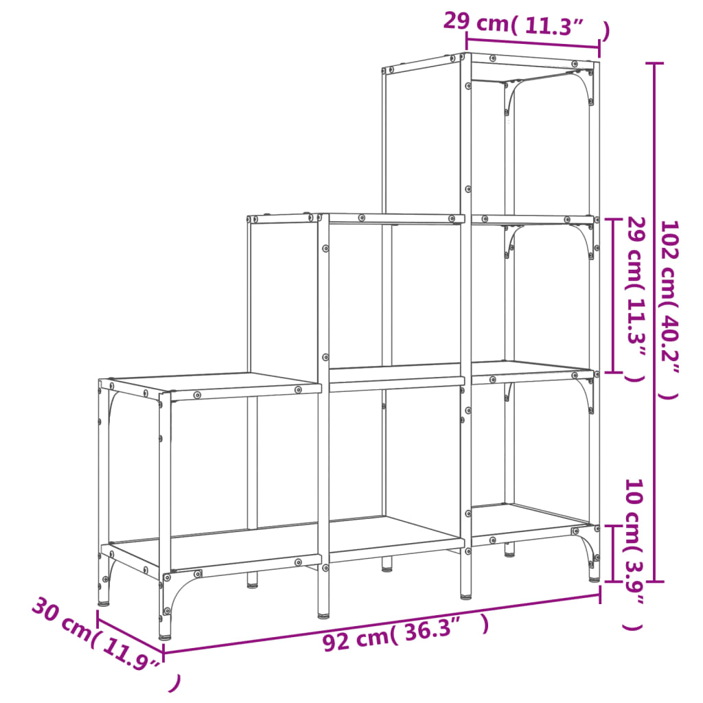 Boekenkast 92x30x102 cm bewerkt hout en metaal sonoma eiken