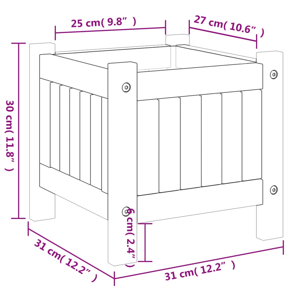 Plantenbak met voering 50x50x100 cm massief acaciahout