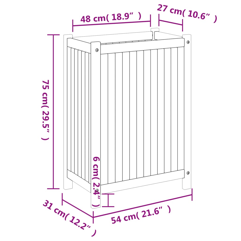 Plantenbak met voering 50x50x100 cm massief acaciahout