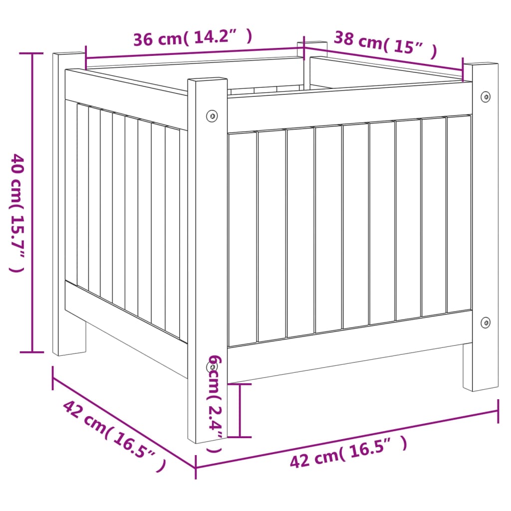 Plantenbak met voering 50x50x100 cm massief acaciahout