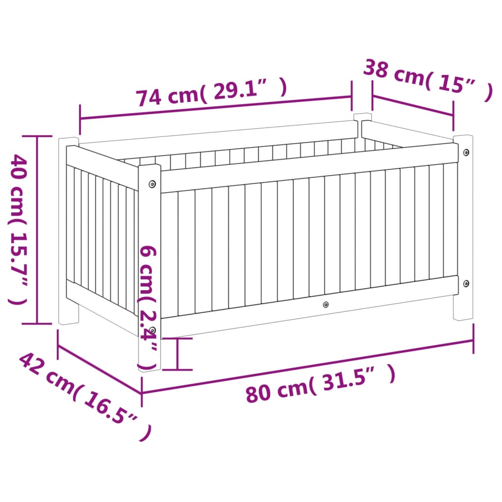 Plantenbak met voering 50x50x100 cm massief acaciahout