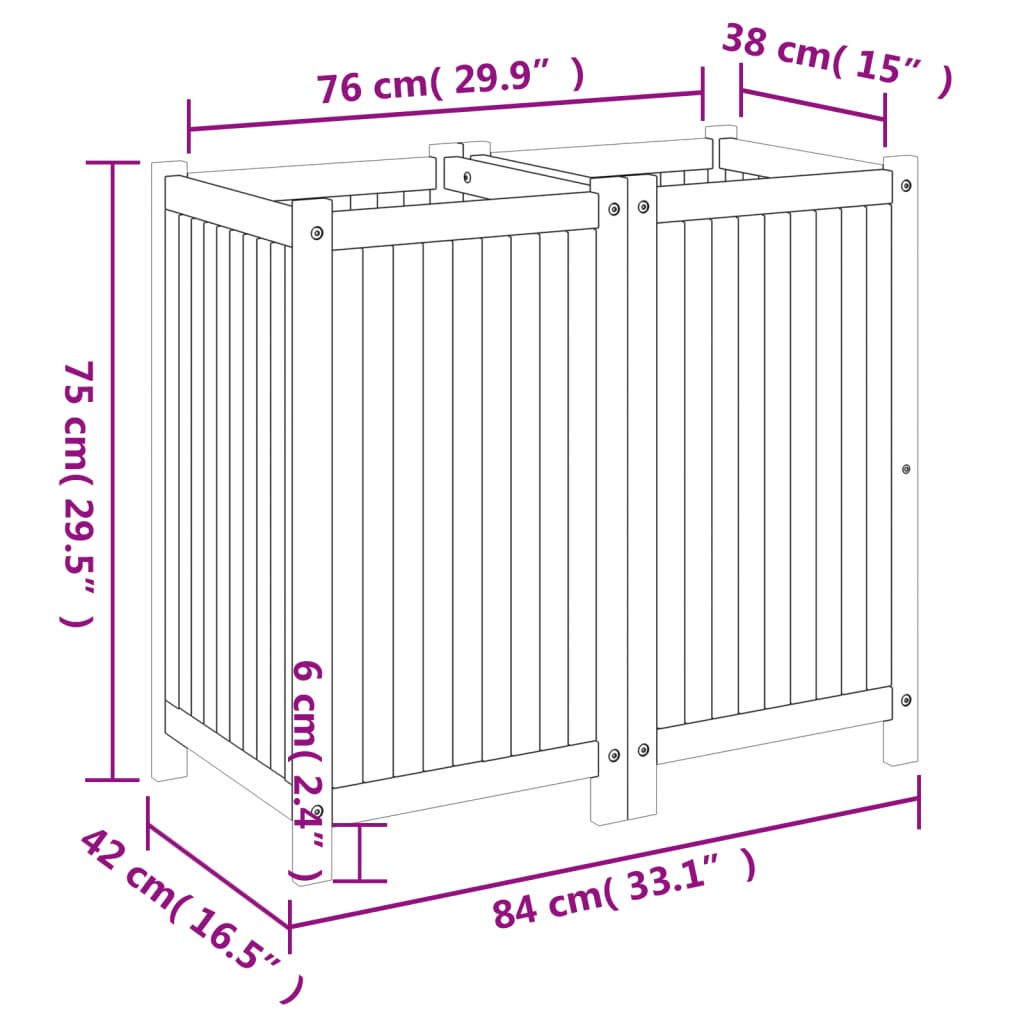 Plantenbak met voering 50x50x100 cm massief acaciahout