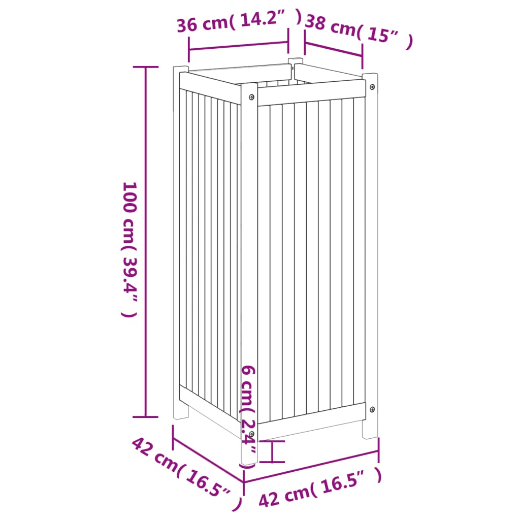 Plantenbak met voering 50x50x100 cm massief acaciahout