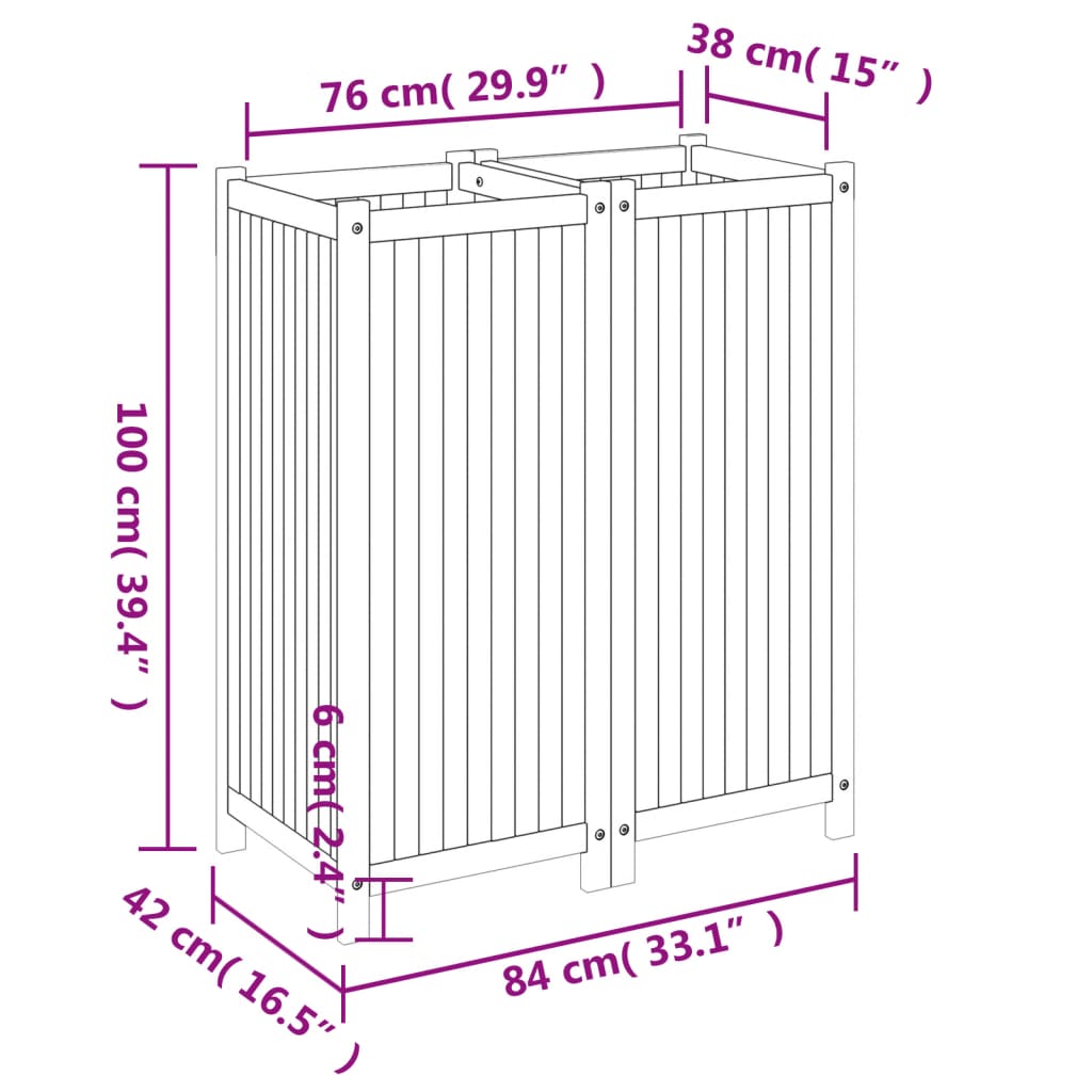 Plantenbak met voering 50x50x100 cm massief acaciahout