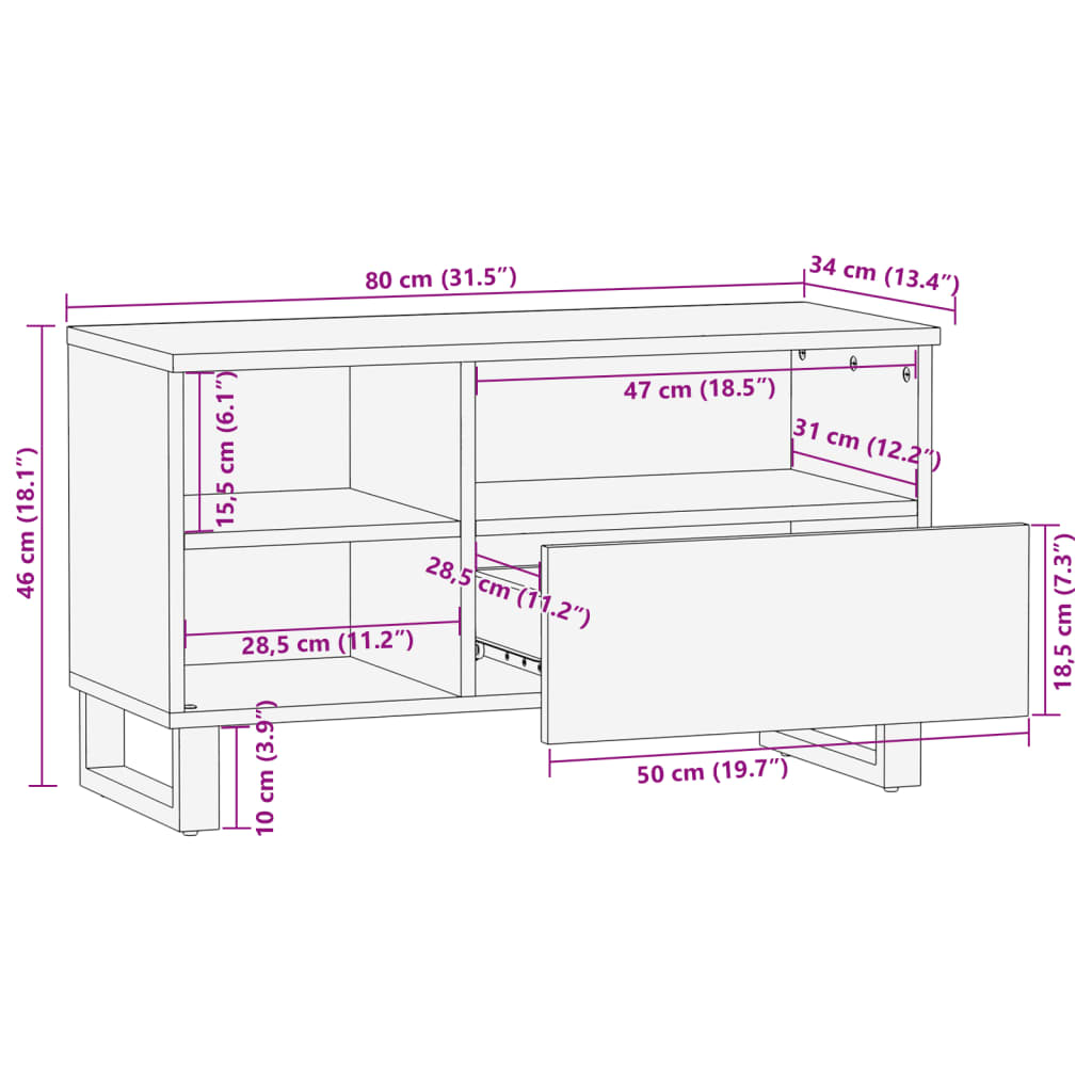 Tv-meubel 80x34x46 cm massief ruw mangohout