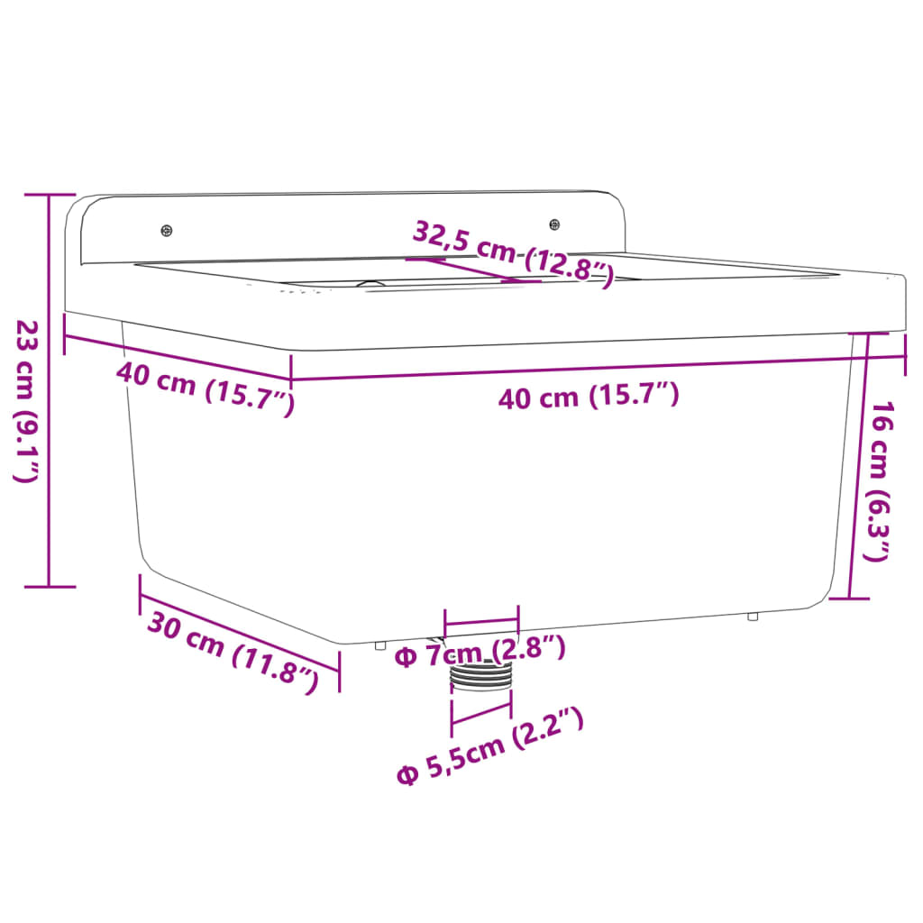 Gootsteen wandgemonteerd 60x40x28 cm hars wit