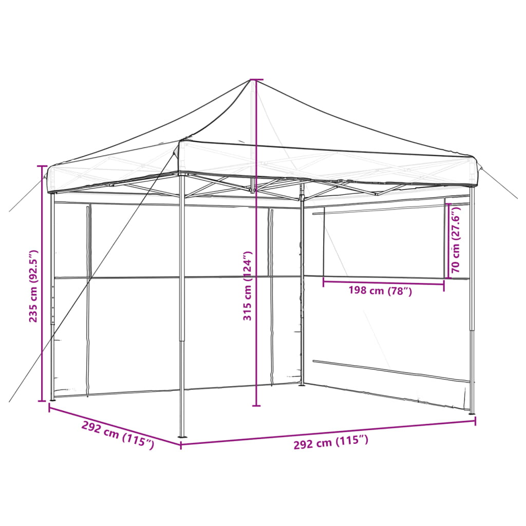 Partytent inklapbaar pop-up met 4 zijwanden