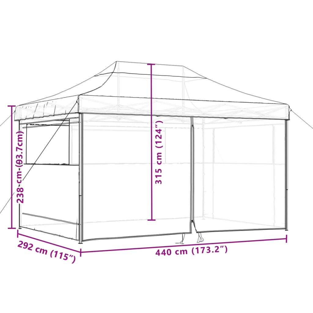 Tente de fête pop-up pliable avec 4 parois latérales