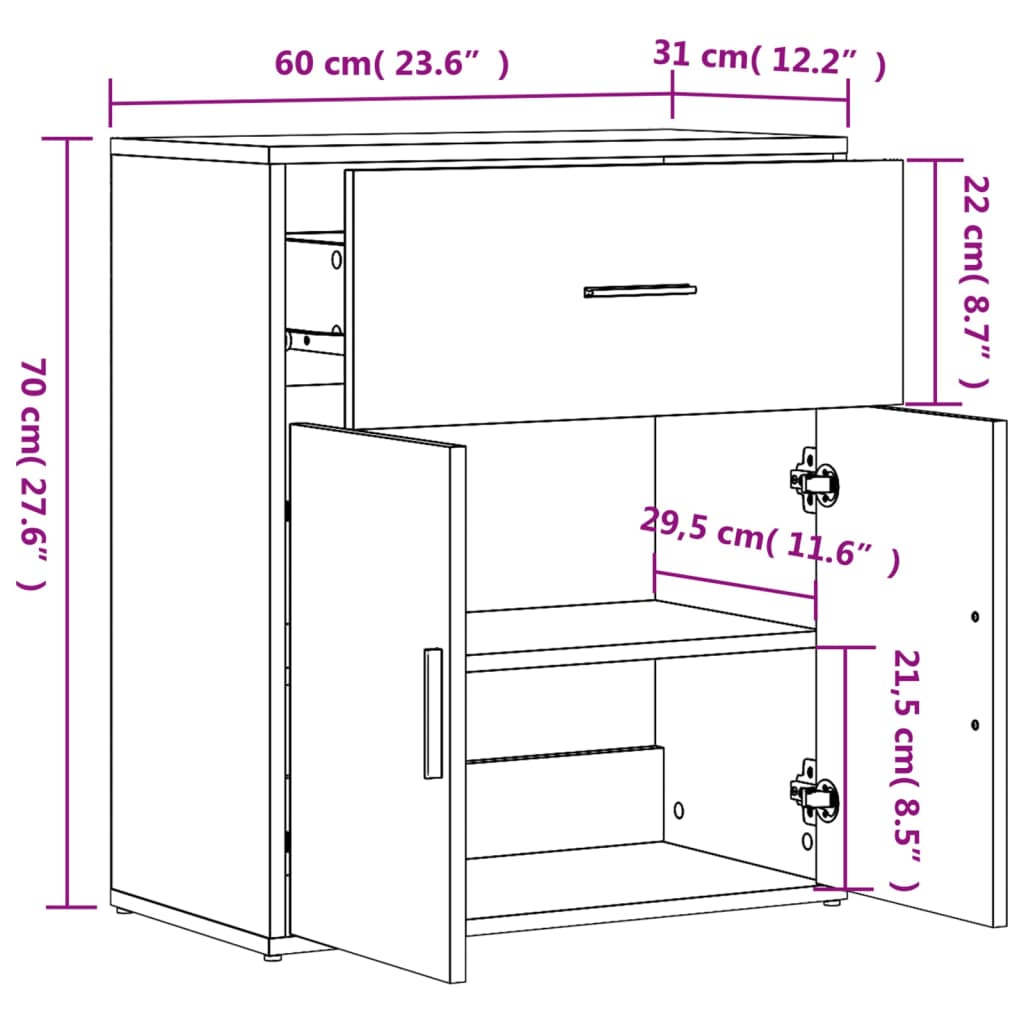 Dressoir 60x31x70 cm bewerkt hout