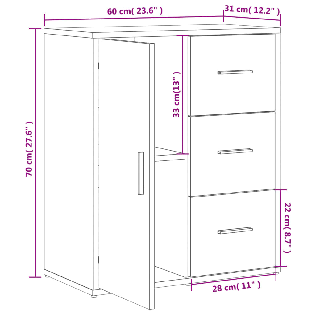 Buffet 60x31x70 cm en bois travaillé