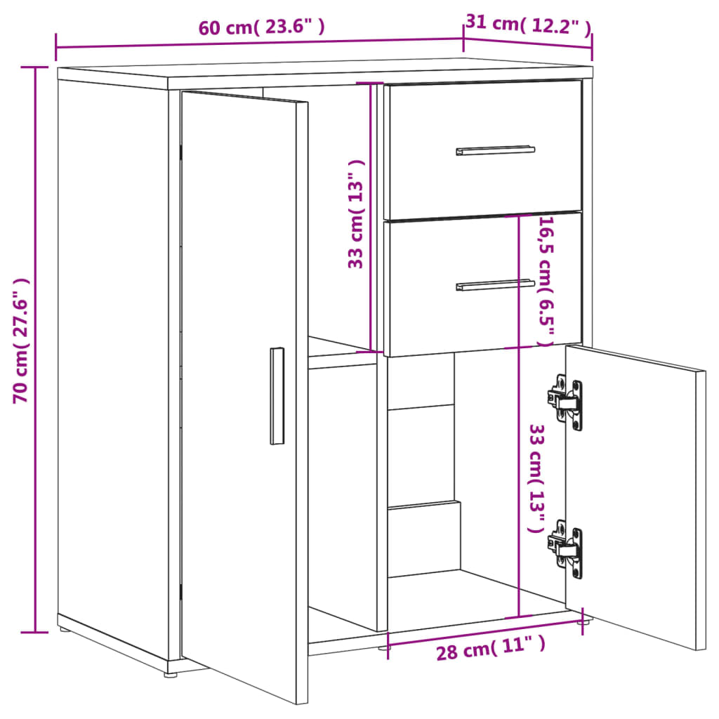 Dressoir 60x31x70 cm bewerkt hout eikenkleurig