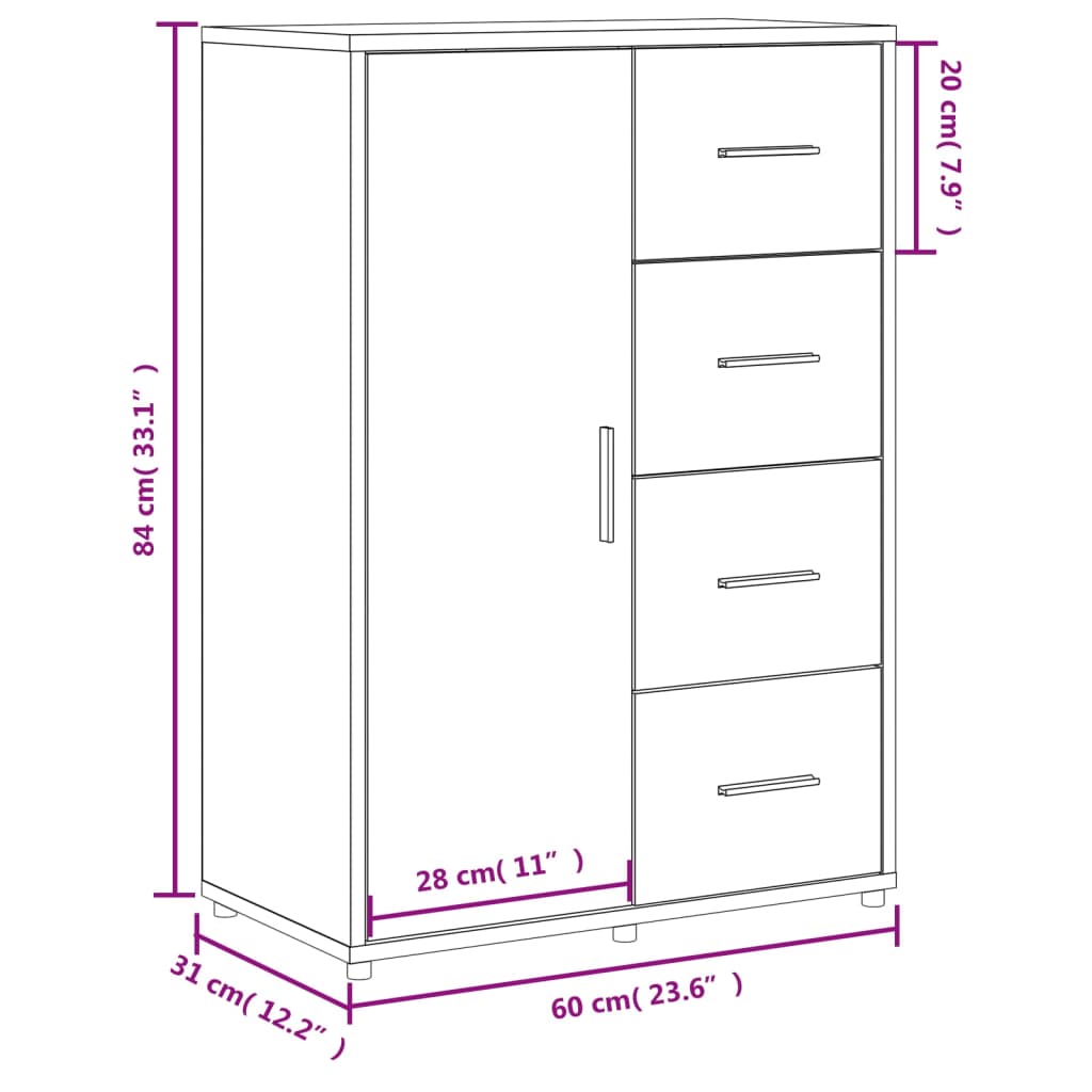 Dressoir 60x31x84 cm bewerkt hout eikenkleurig