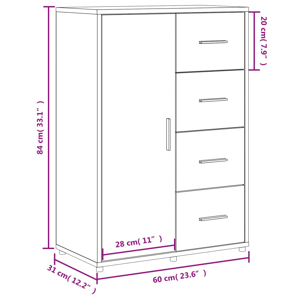 Dressoir 60x31x84 cm bewerkt hout eikenkleurig