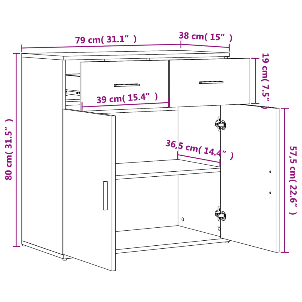 Buffet 79x38x80 cm en bois travaillé