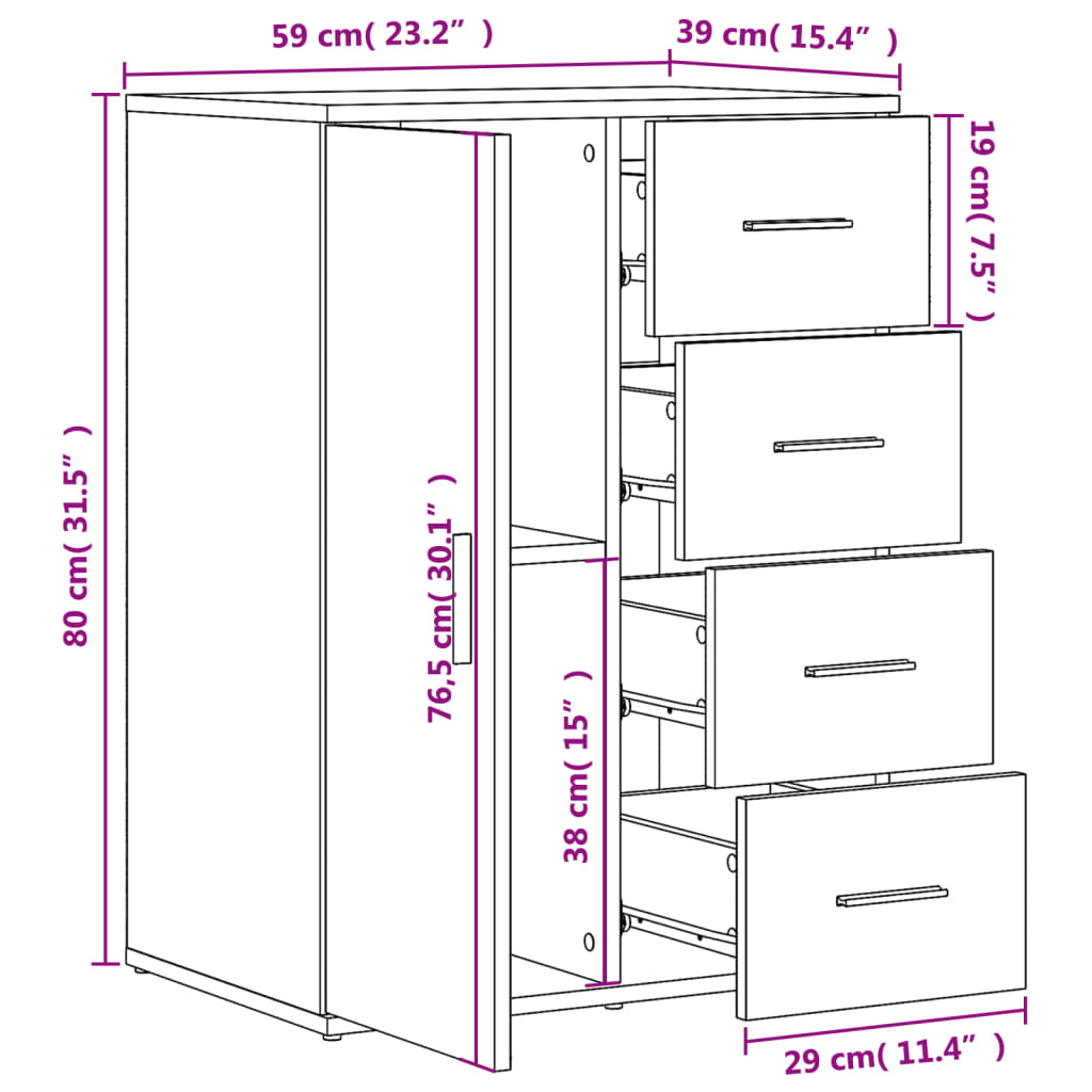 Dressoir 59x39x80 cm bewerkt hout