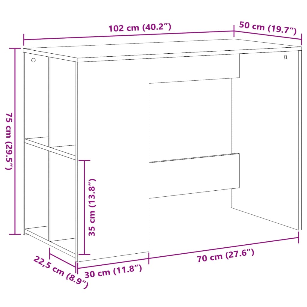 Bureau 102x50x75 cm bewerkt hout eikenkleurig