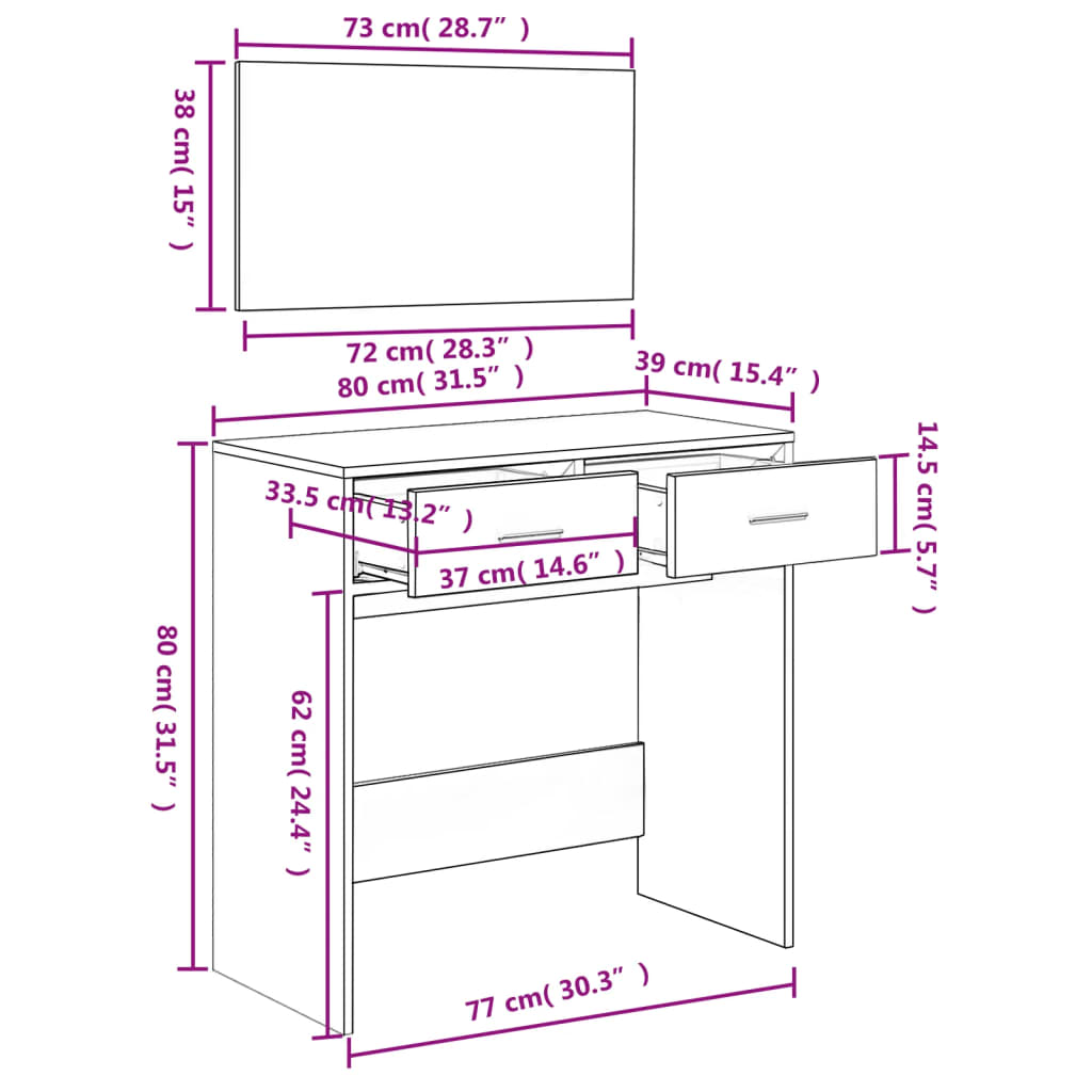 Kaptafel met spiegel 80x39x80 cm