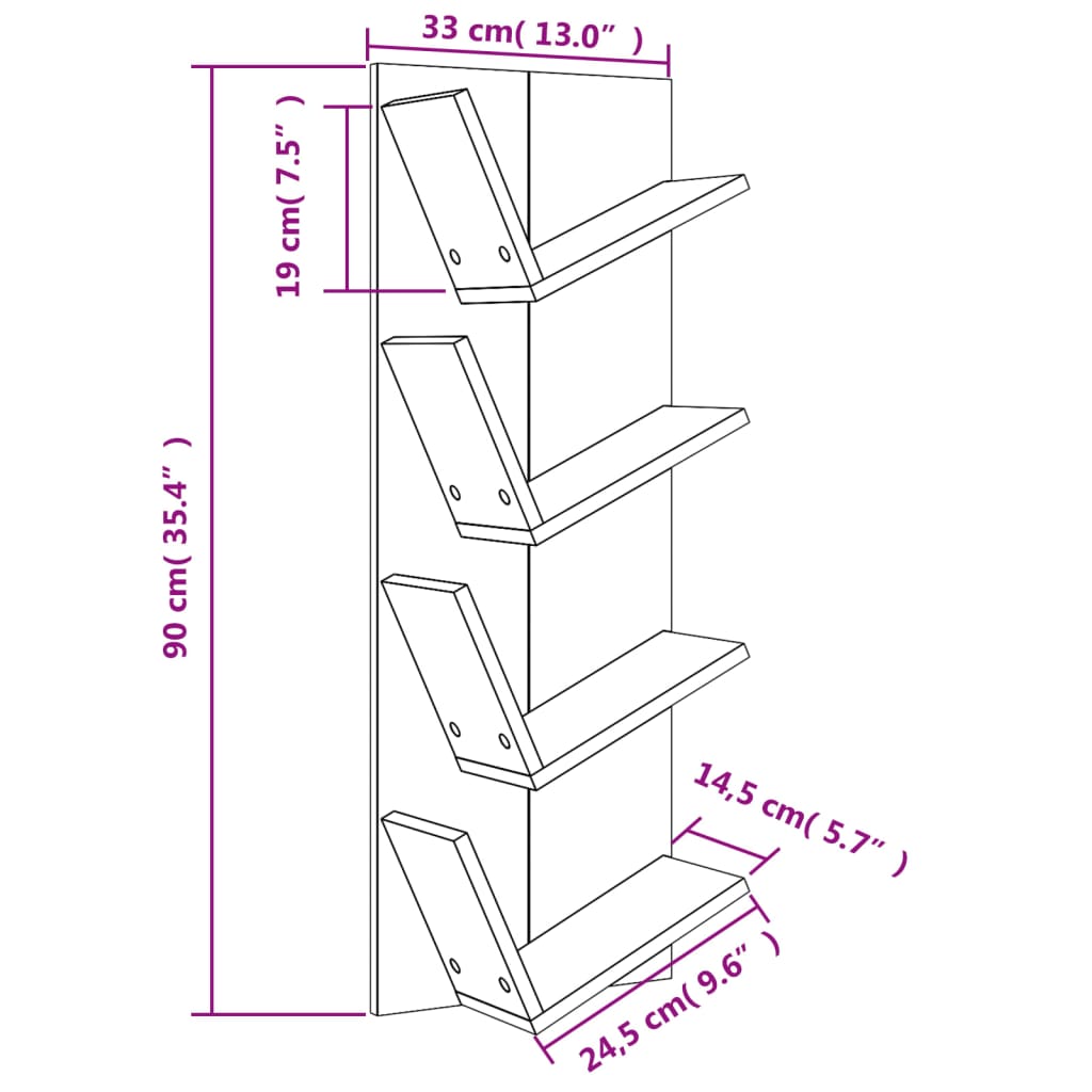 Wandschap 4-laags 33x16x90 cm gerookt eikenkleurig