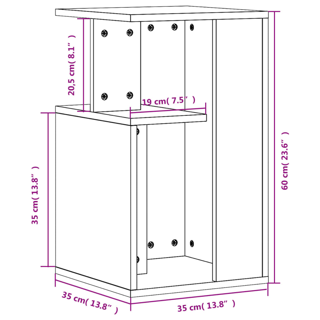 Bijzettafel 35x35x60 cm bewerkt hout