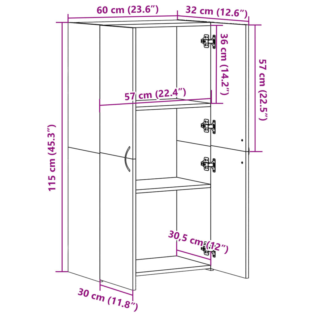 Archiefkast 60x32x115 cm bewerkt hout