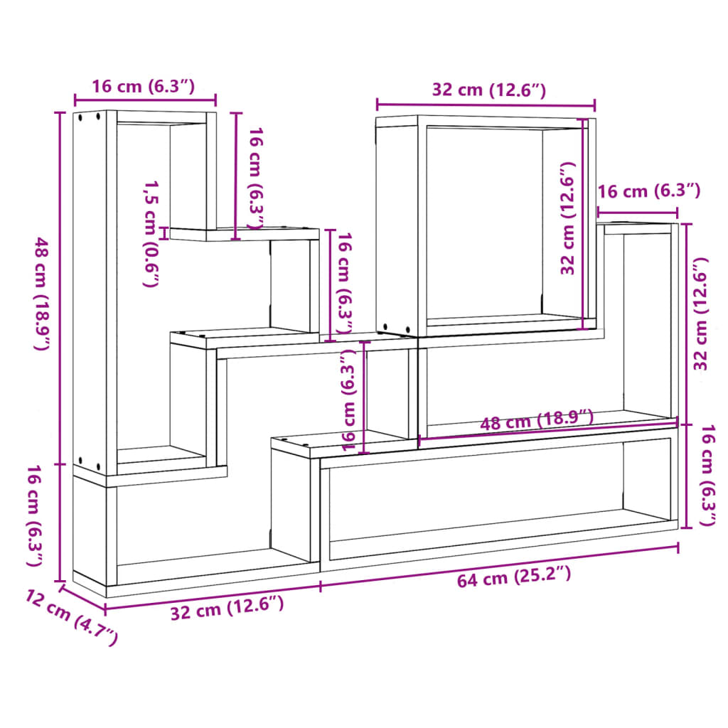 Etagère murale 96x12x64 cm en dérivé du bois, couleur chêne