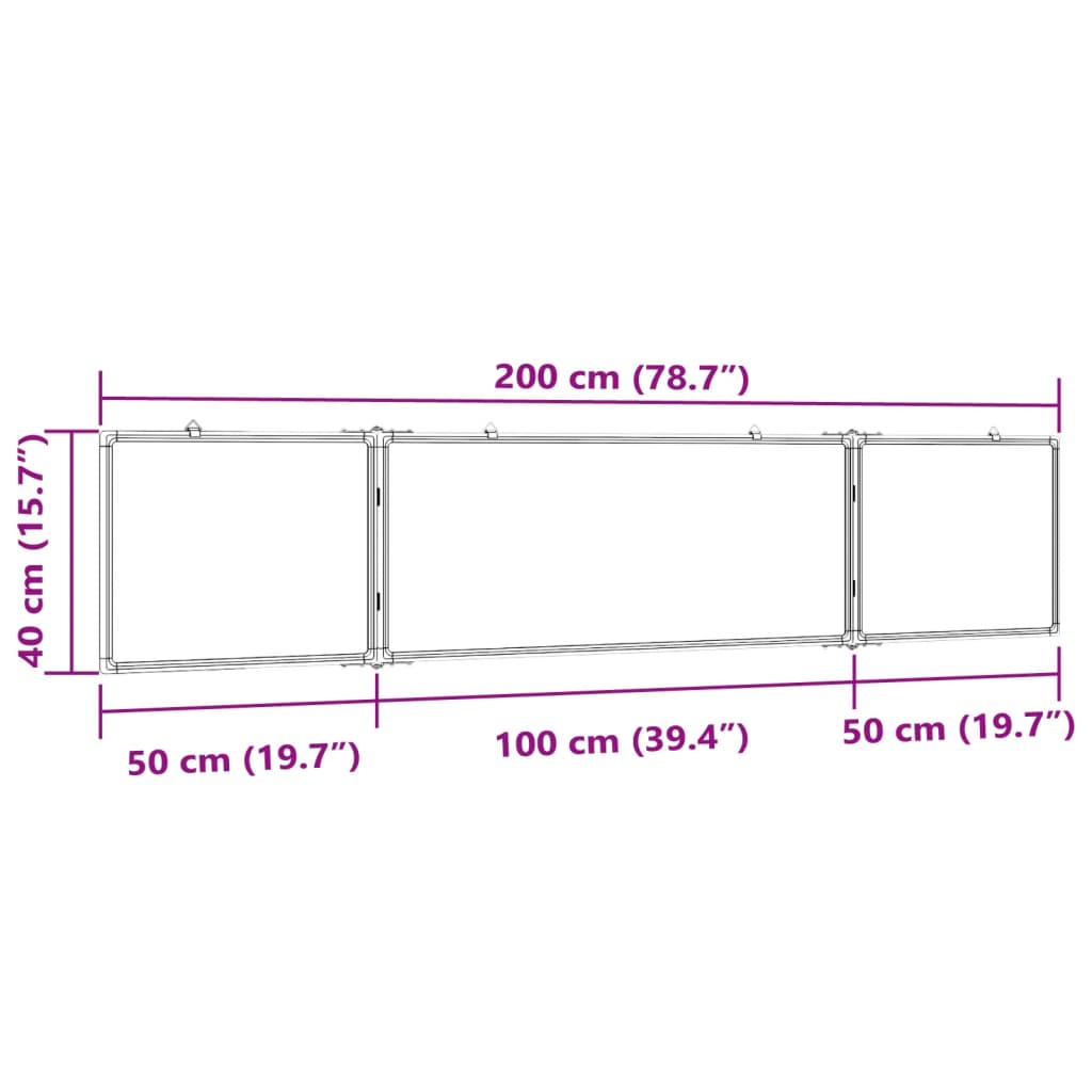 Whiteboard magnetisch inklapbaar 200x50x1,7 cm aluminium