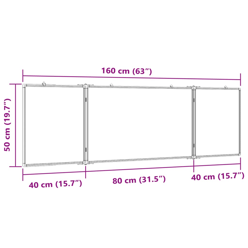 Whiteboard magnetisch inklapbaar 200x50x1,7 cm aluminium