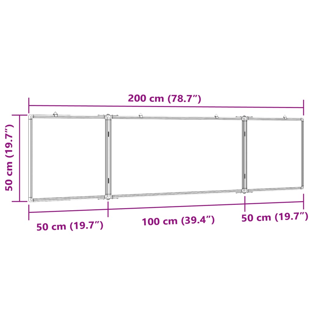 Whiteboard magnetisch inklapbaar 200x50x1,7 cm aluminium