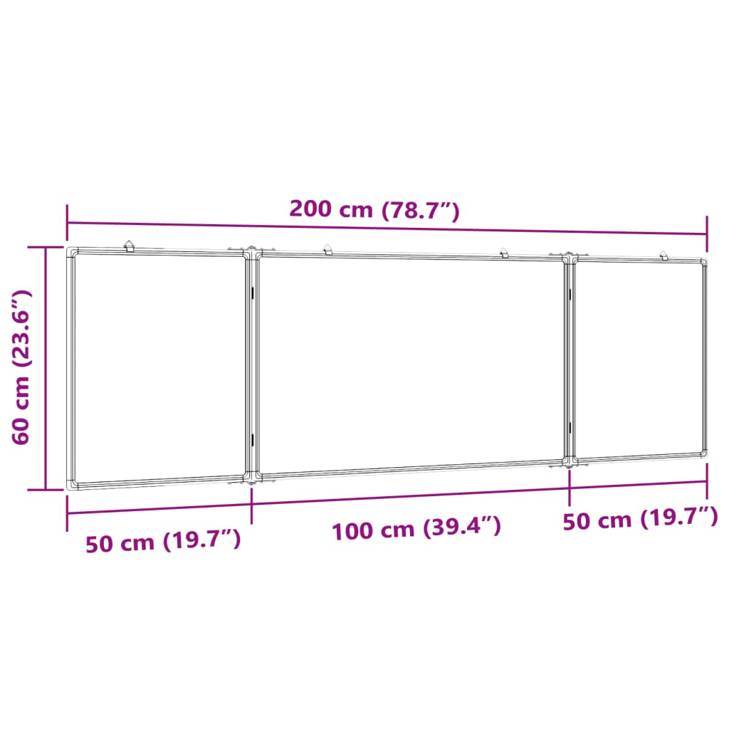 Whiteboard magnetisch inklapbaar 200x50x1,7 cm aluminium