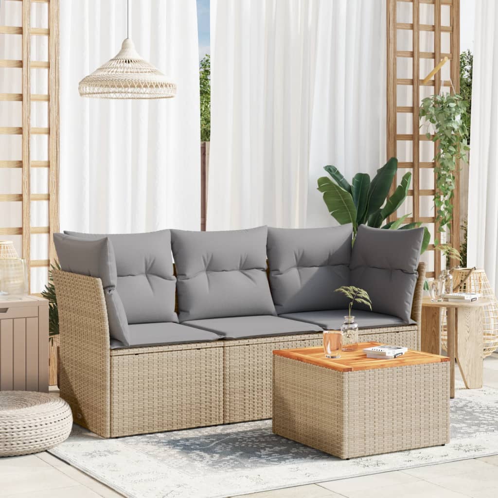 4-delige Loungeset met kussens poly rattan