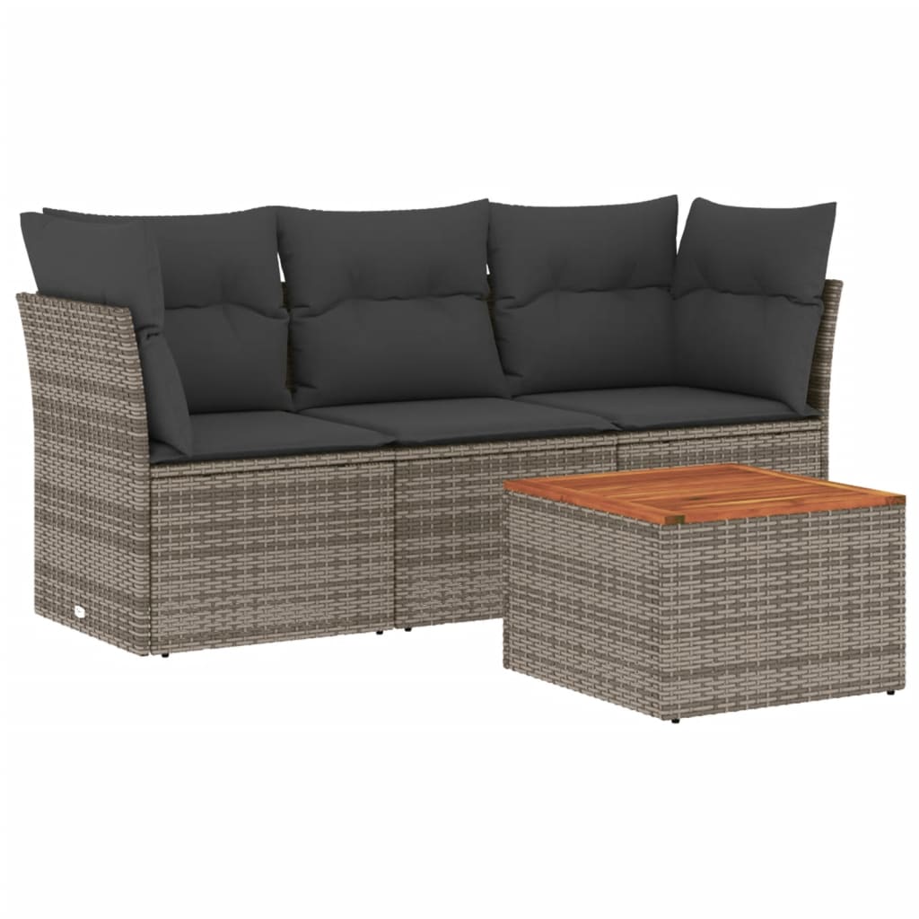 4-delige Loungeset met kussens poly rattan