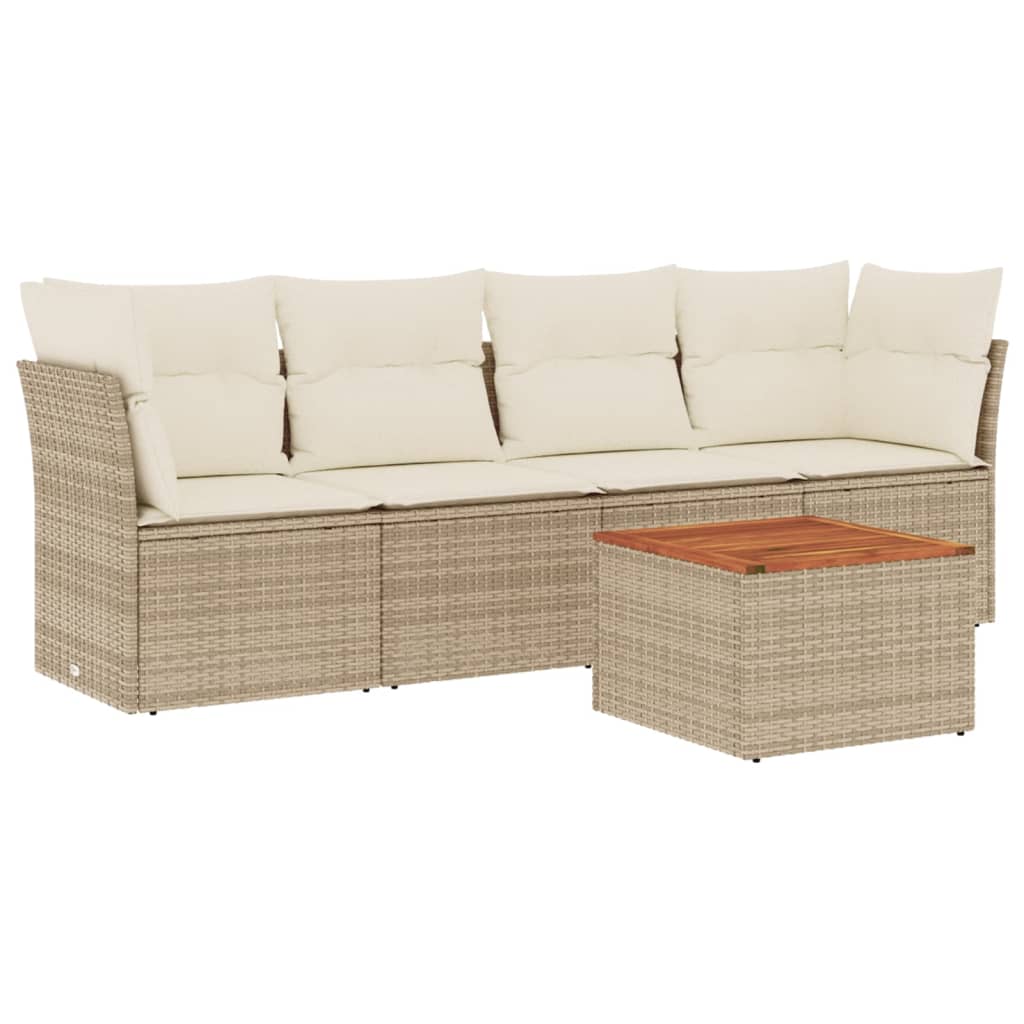 5-delige Loungeset met kussens poly rattan