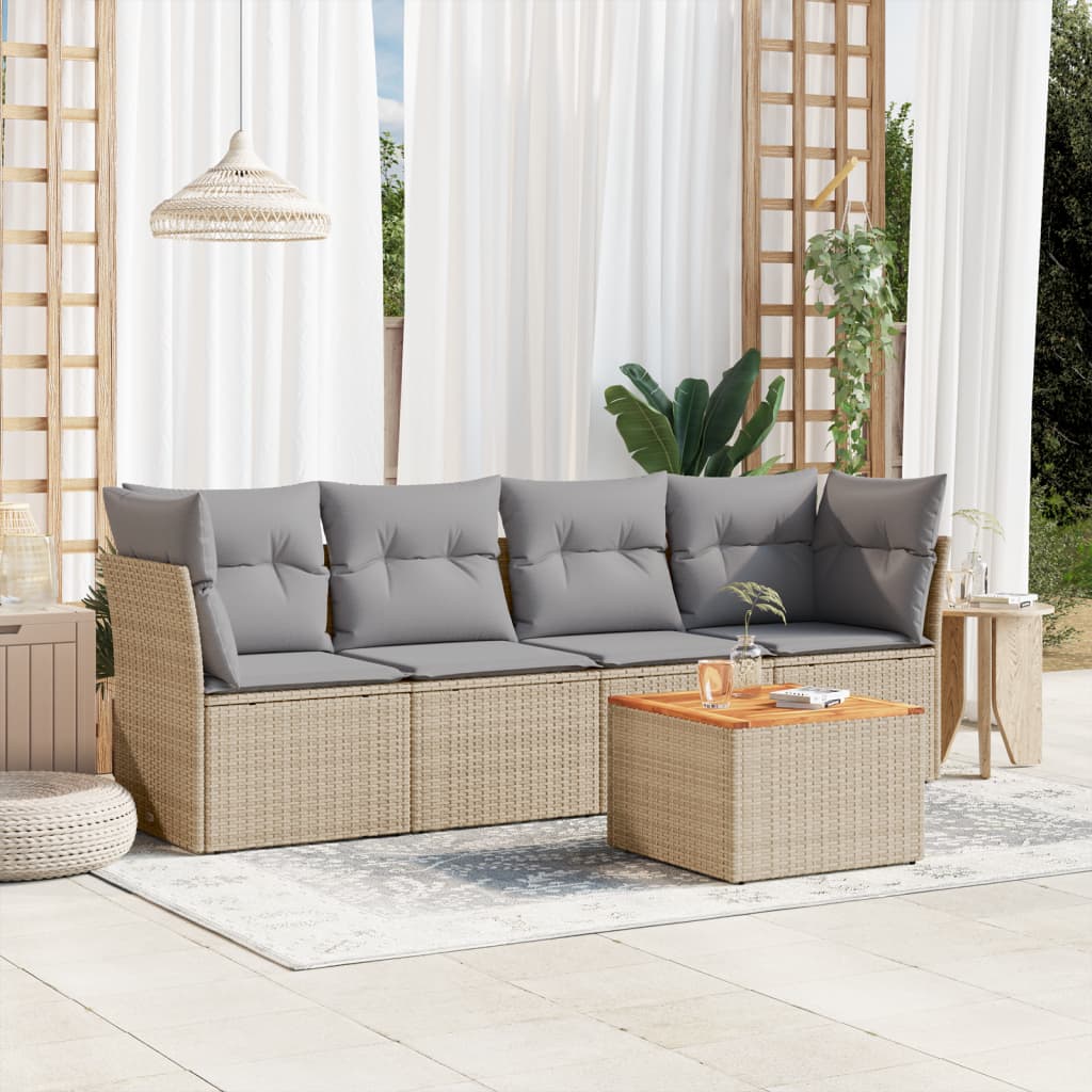 5-delige Loungeset met kussens poly rattan